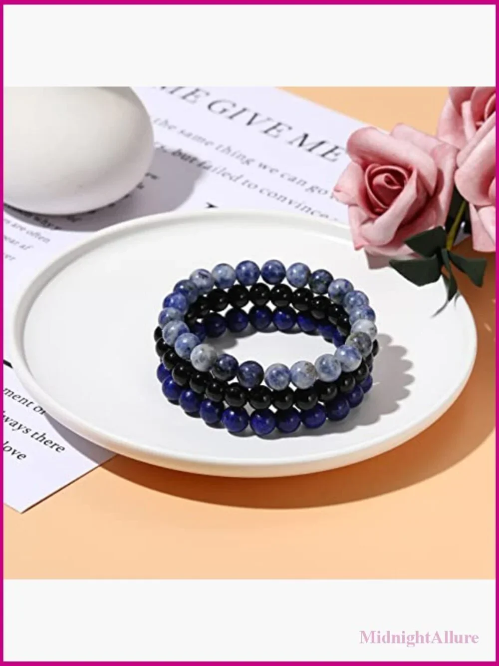 3-pack Healing Crystal Beaded Stretch Bracelets Set Yoga Meditation Stress